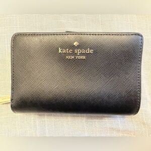kate spade Black Saffiano Leather Card Wallet with Gold Logo